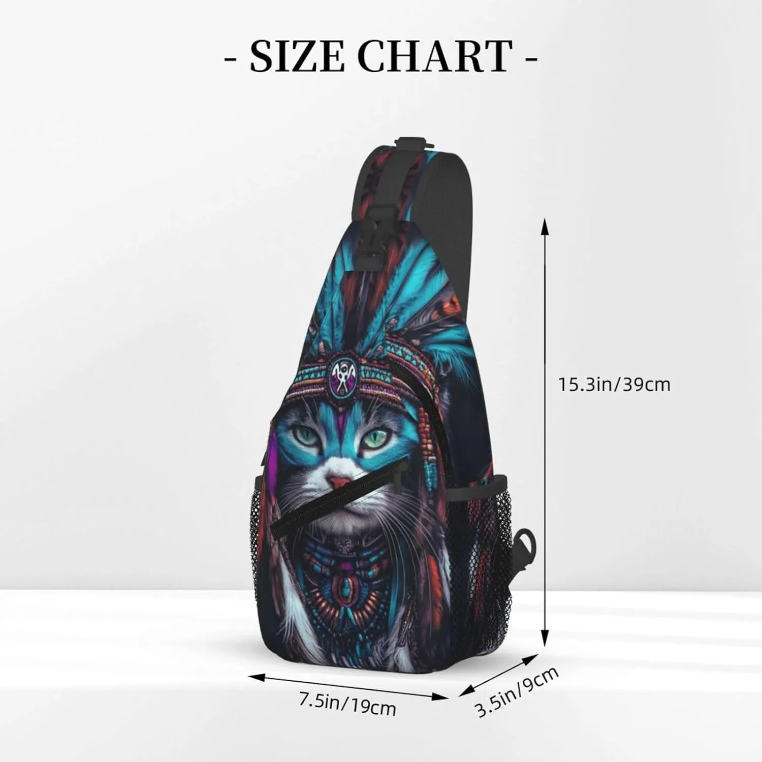 Beautiful Native American Cat Crossbody Bag Fitness Sports Travel Hiking Backpack National Culture Chest Bag Shoulder Bag for Women and Men