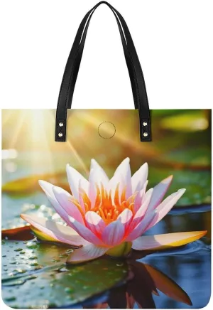 Beautiful Water Lily Sunshine Tote Bag Durable Water-Resistant Handbags Lightweight Tote for Travel Work Book