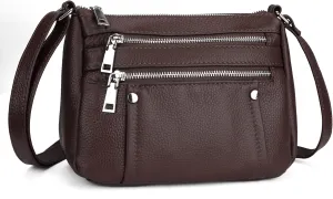 befen Genuine Leather Small Crossbody Bags Purses for Women Pocketbooks Shoulder Bag Satchel Purse with Multi Zipper Pockets