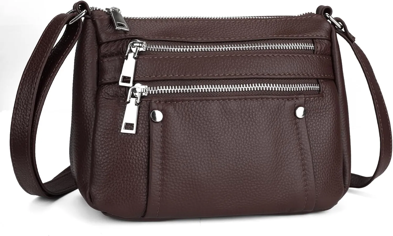 befen Genuine Leather Small Crossbody Bags Purses for Women Pocketbooks Shoulder Bag Satchel Purse with Multi Zipper Pockets