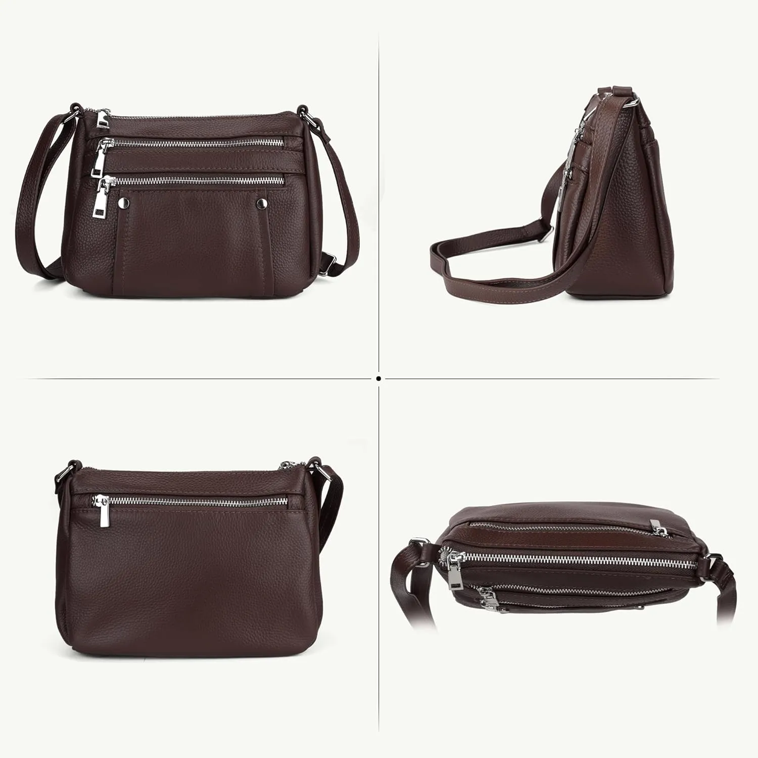 befen Genuine Leather Small Crossbody Bags Purses for Women Pocketbooks Shoulder Bag Satchel Purse with Multi Zipper Pockets