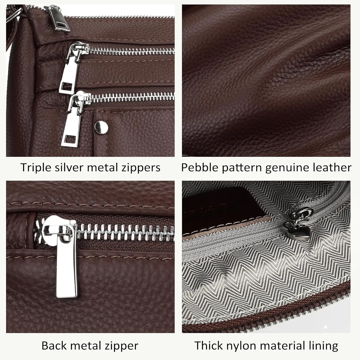 befen Genuine Leather Small Crossbody Bags Purses for Women Pocketbooks Shoulder Bag Satchel Purse with Multi Zipper Pockets