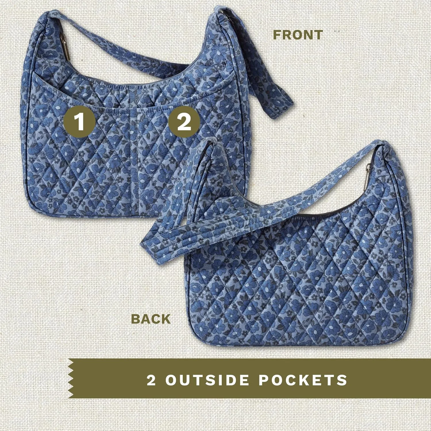 Bella Taylor Blakely - Hobo Shoulder Bag for Women - Lightweight Quilted Fabric Purse with Pockets
