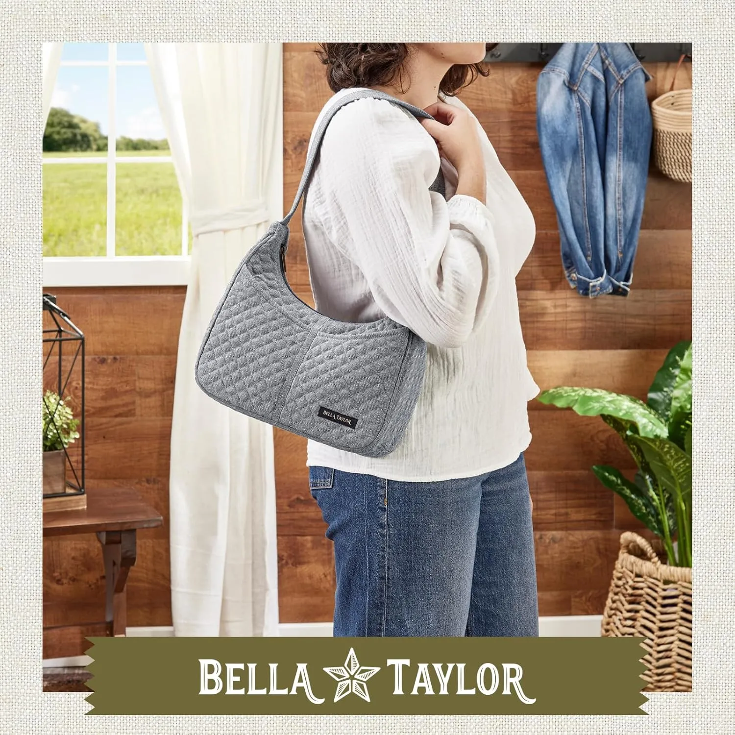 Bella Taylor Blakely - Hobo Shoulder Bag for Women - Lightweight Quilted Fabric Purse with Pockets
