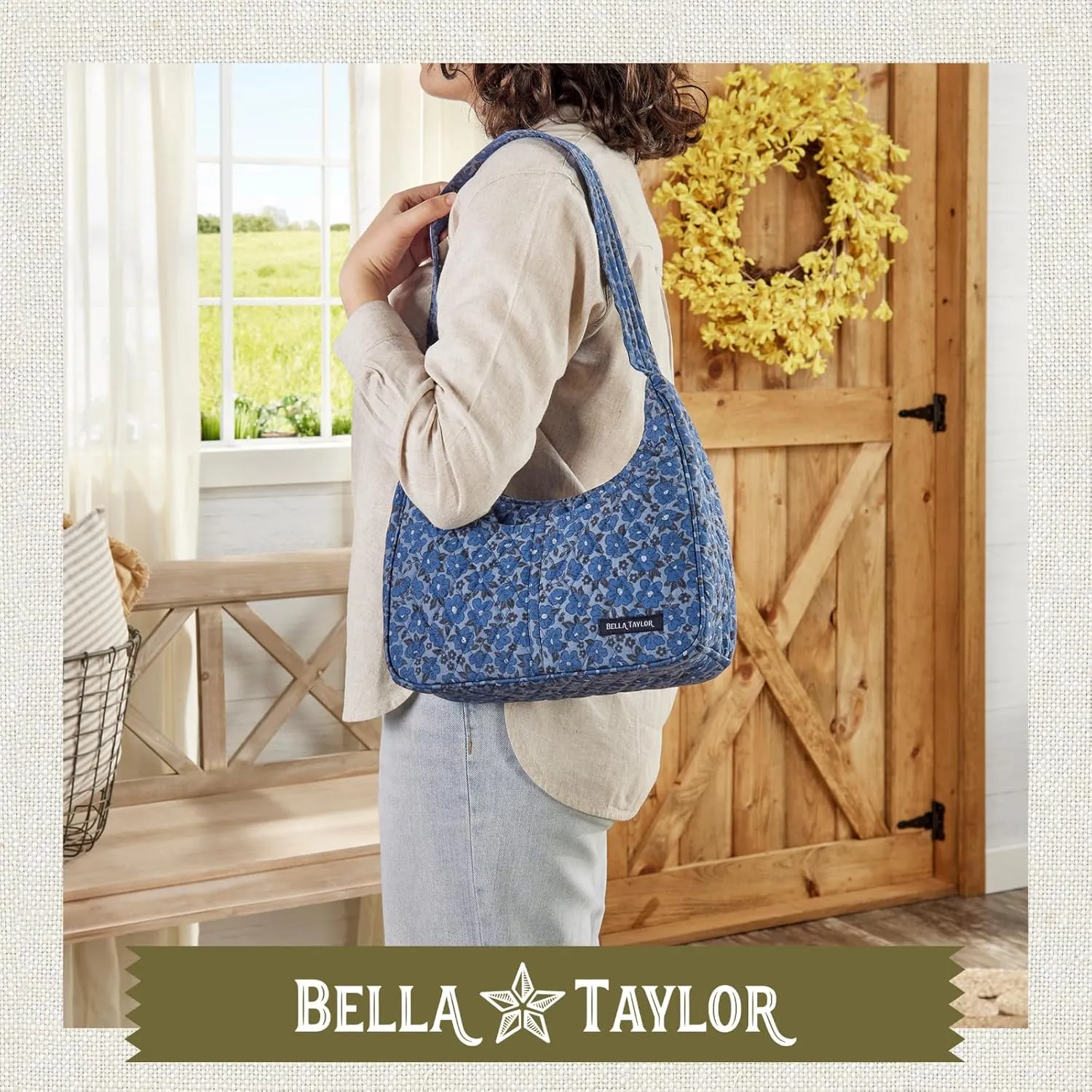 Bella Taylor Blakely - Hobo Shoulder Bag for Women - Lightweight Quilted Fabric Purse with Pockets