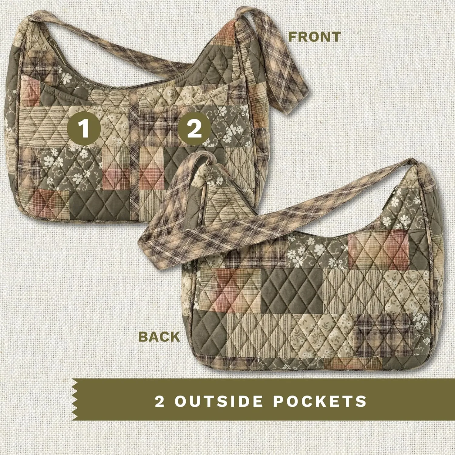 Bella Taylor Blakely - Hobo Shoulder Bag for Women - Lightweight Quilted Fabric Purse with Pockets