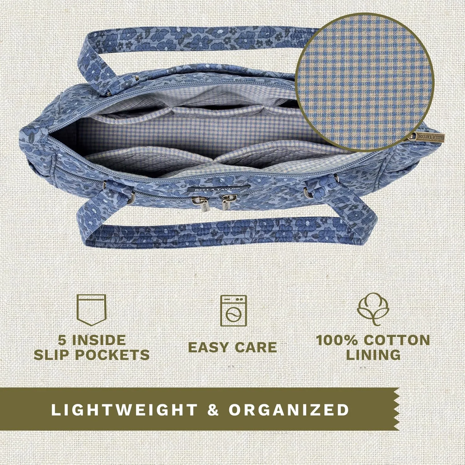 Bella Taylor Everyday Tote | Lightweight Quilted Fabric Handbags for Women