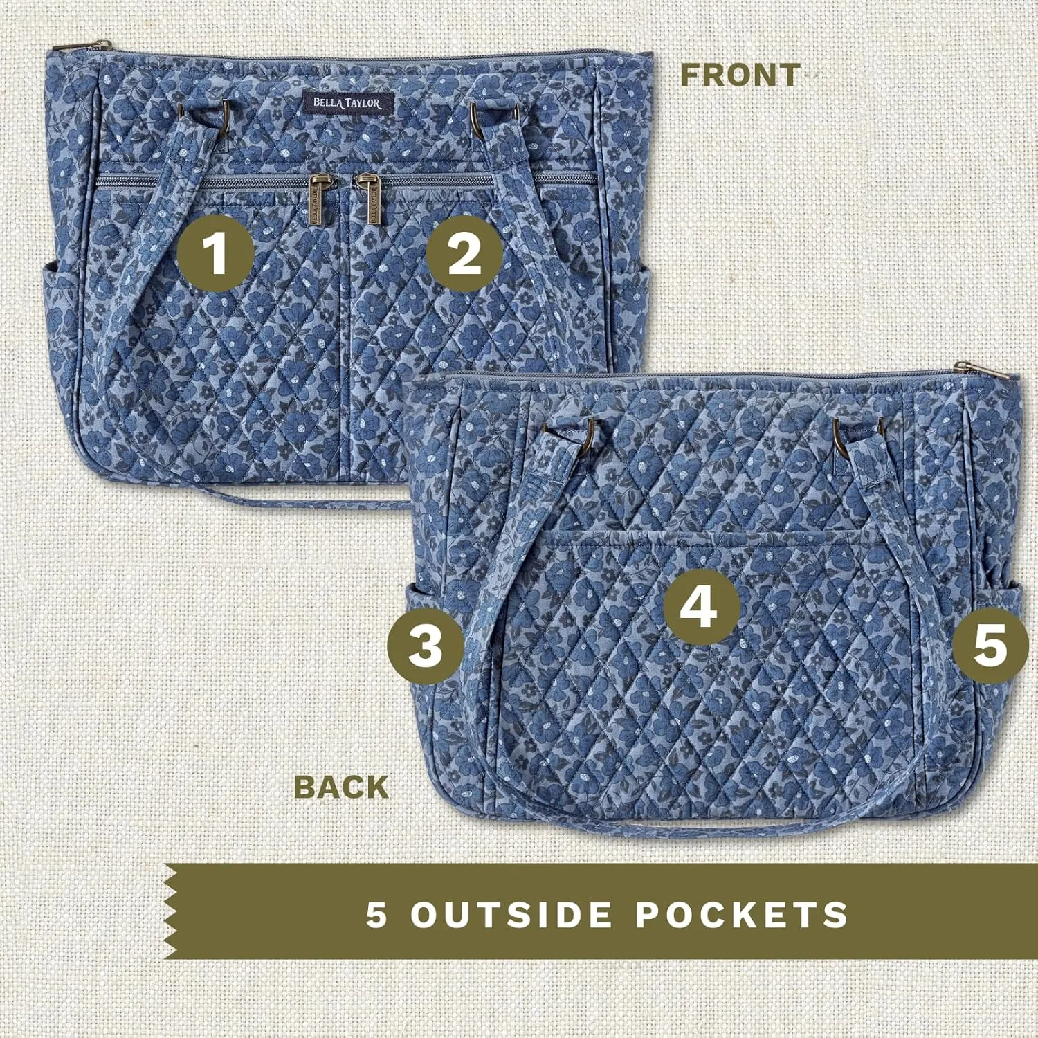 Bella Taylor Everyday Tote | Lightweight Quilted Fabric Handbags for Women