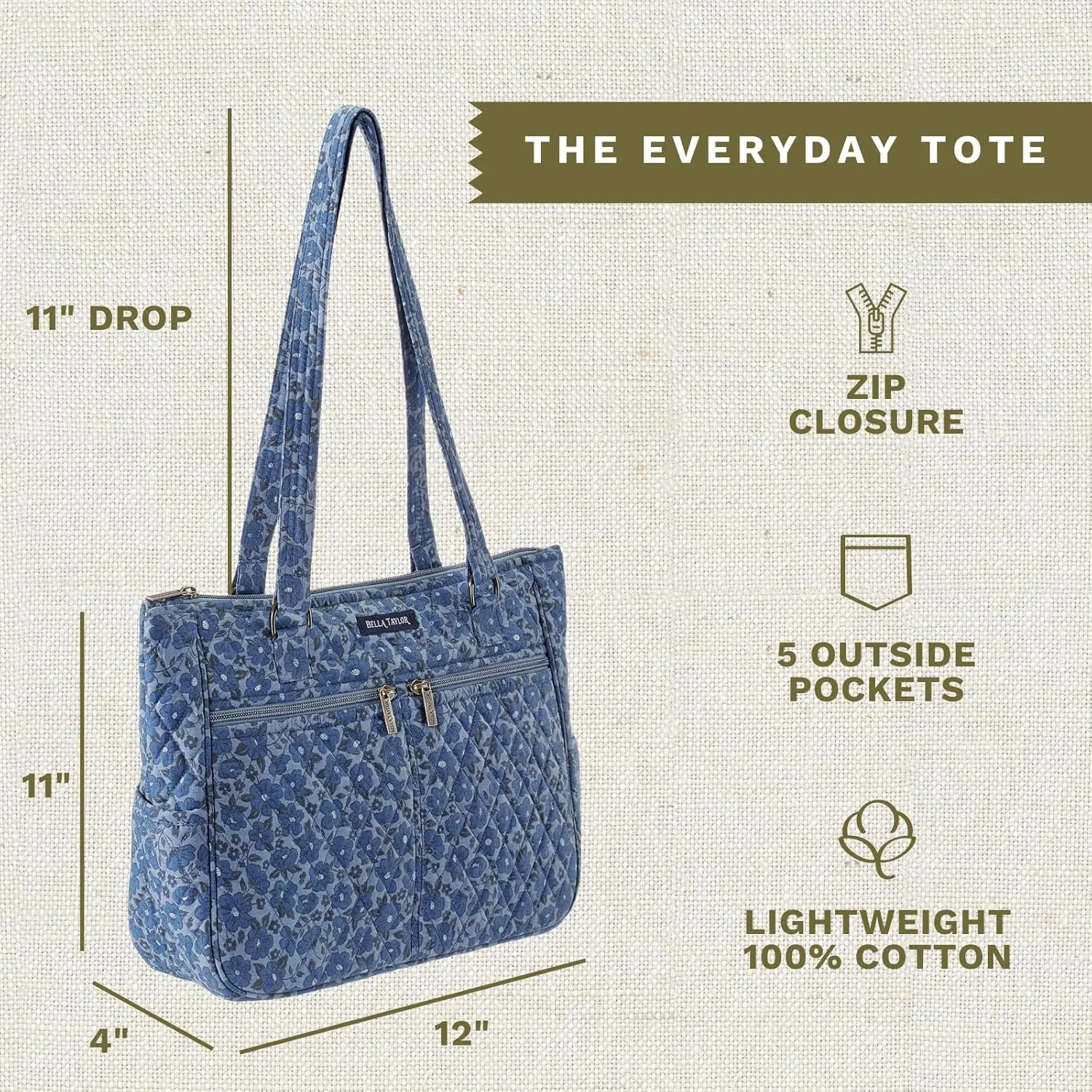 Bella Taylor Everyday Tote | Lightweight Quilted Fabric Handbags for Women