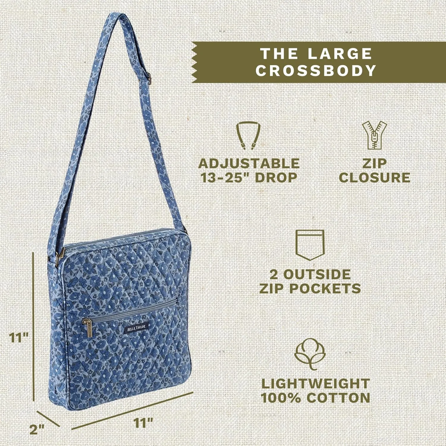 Bella Taylor Large Crossbody Purse for Women | Shoulder Bag with Adjustable Strap