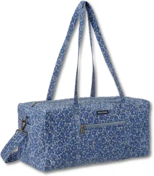 Bella Taylor Quilted Duffle Bag for Women, Large Carry On Travel Weekend Bag, Quilted Cotton Navy Floral