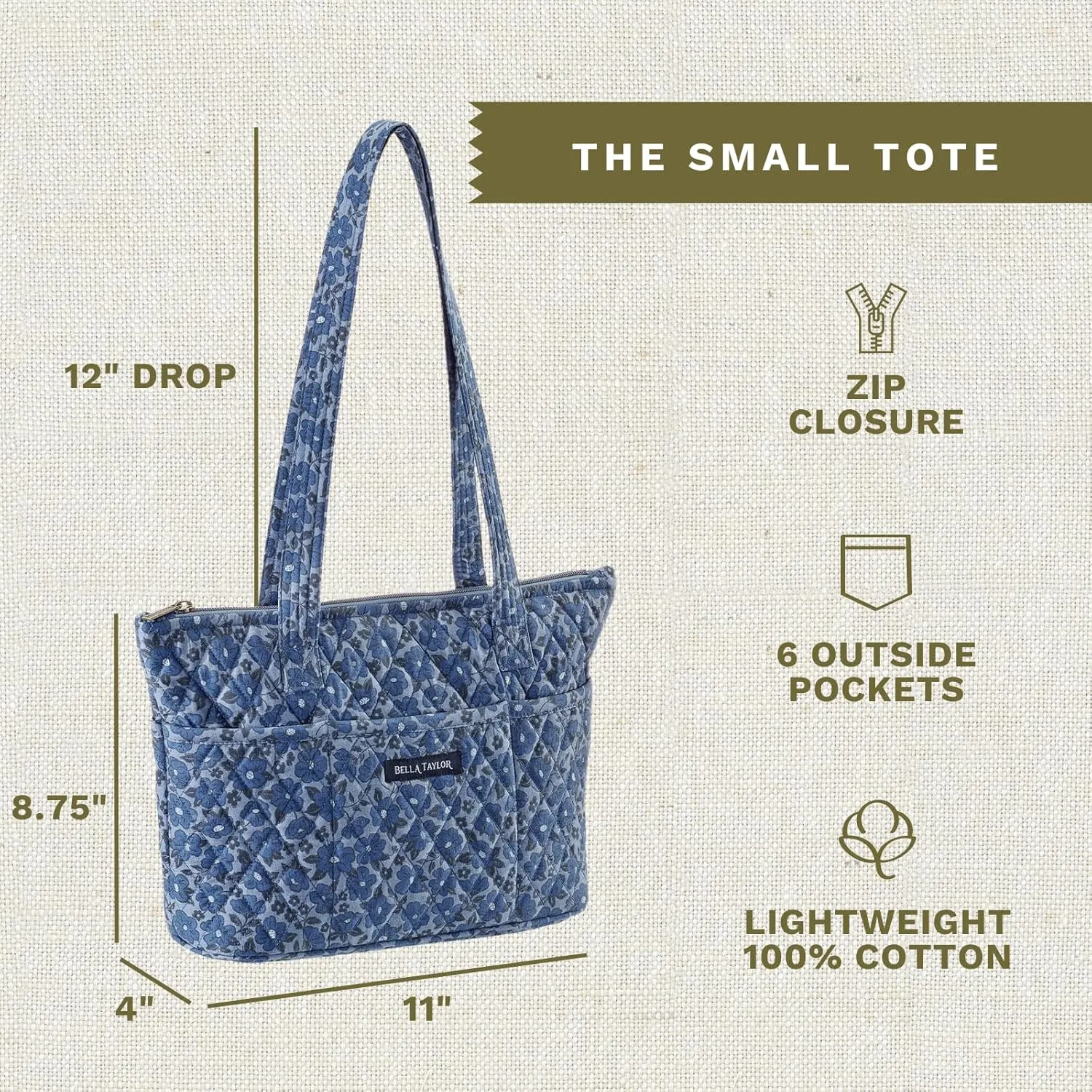 Bella Taylor Small Tote | Lightweight Quilted Fabric Purses for Women