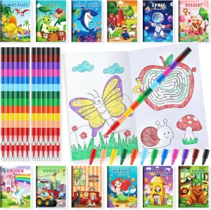 BenLouis Coloring Books for Kids With Stacking Crayons Set Mini Coloring Books Bulk for Ages 4-8-12 Small Activity Books for Birthday Party Gifts Goodie Bags Stuffers Travel（24 24Pcs Colorful）