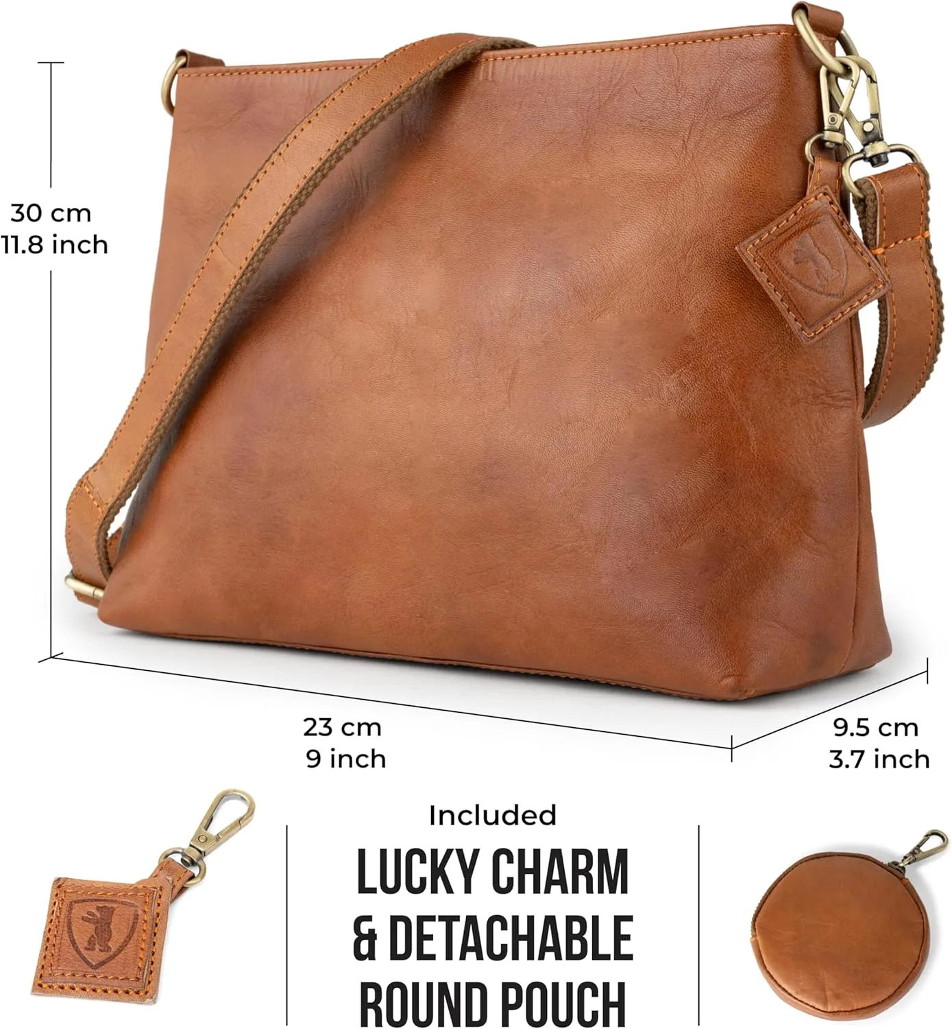 BERLINER BAGS Vintage Genuine Leather Shoulder Bag Marbella, Crossbody Purse for Women, Satchel Bag