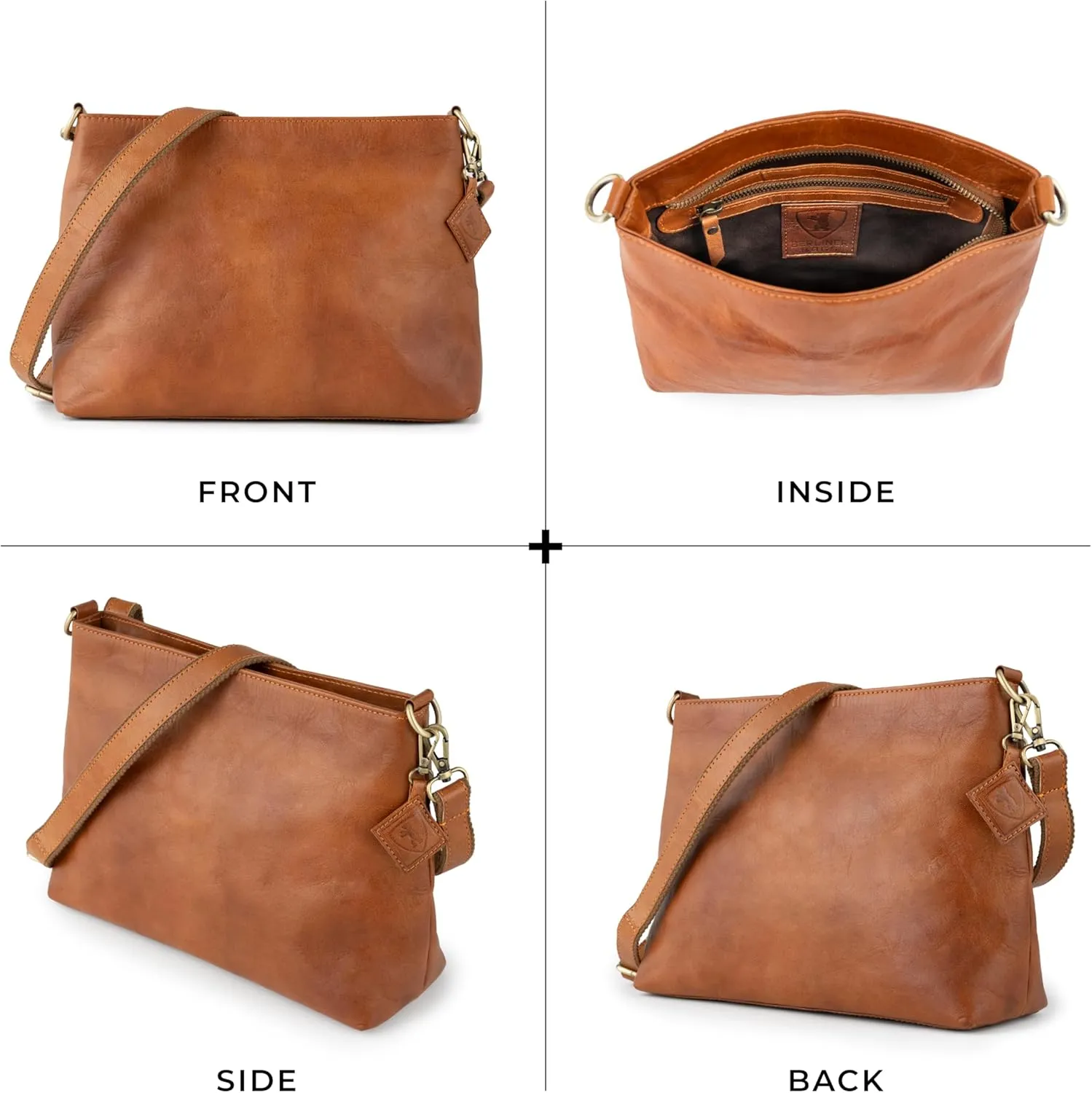 BERLINER BAGS Vintage Genuine Leather Shoulder Bag Marbella, Crossbody Purse for Women, Satchel Bag