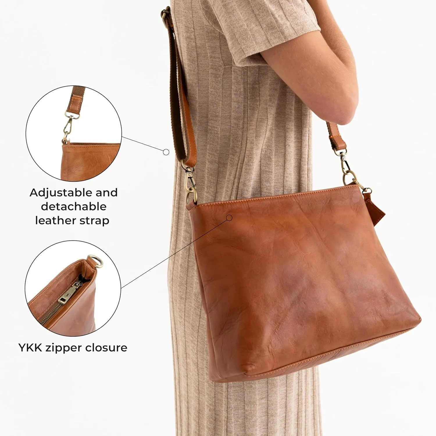 BERLINER BAGS Vintage Genuine Leather Shoulder Bag Marbella, Crossbody Purse for Women, Satchel Bag
