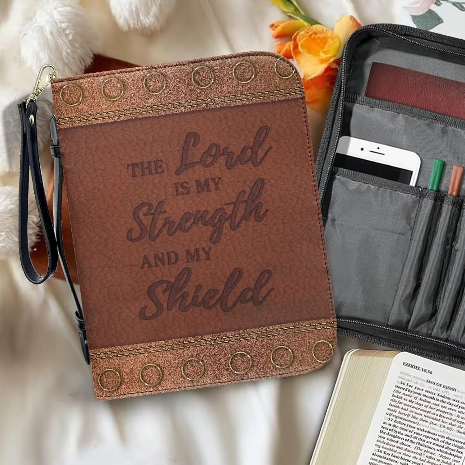 Bible Cover Carrying Book Case Church Bag Bible Protective with Handle and Ribbon Gift for Lady Men L-2XL