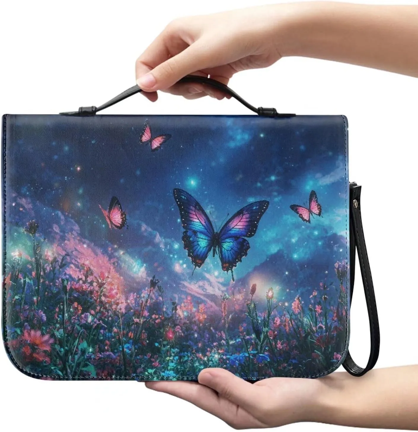Bible Cover Case for Women ＆ Men Large Bible Protective Tote Handle Bags Waterproof Black Ribbon Zipper Pockets
