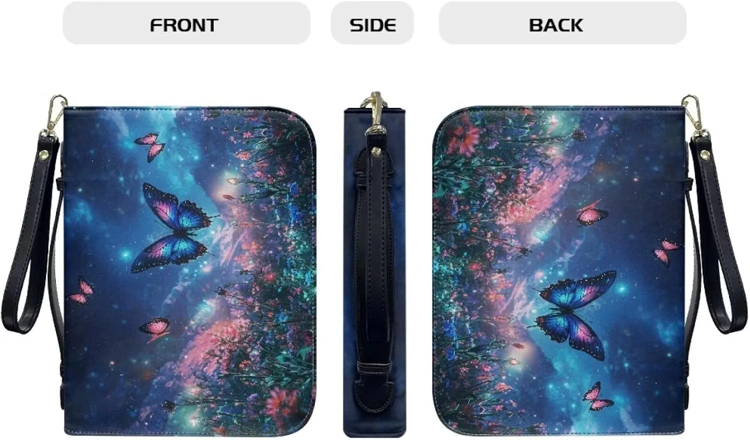 Bible Cover Case for Women ＆ Men Large Bible Protective Tote Handle Bags Waterproof Black Ribbon Zipper Pockets