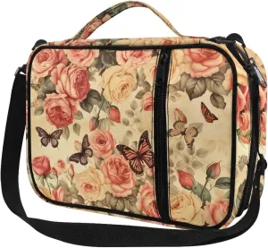 Bible Cover for Adults Women, Carrying Bookcase Church Bag Crossbody Bags with Zipper Pocket, Floral Butterfly