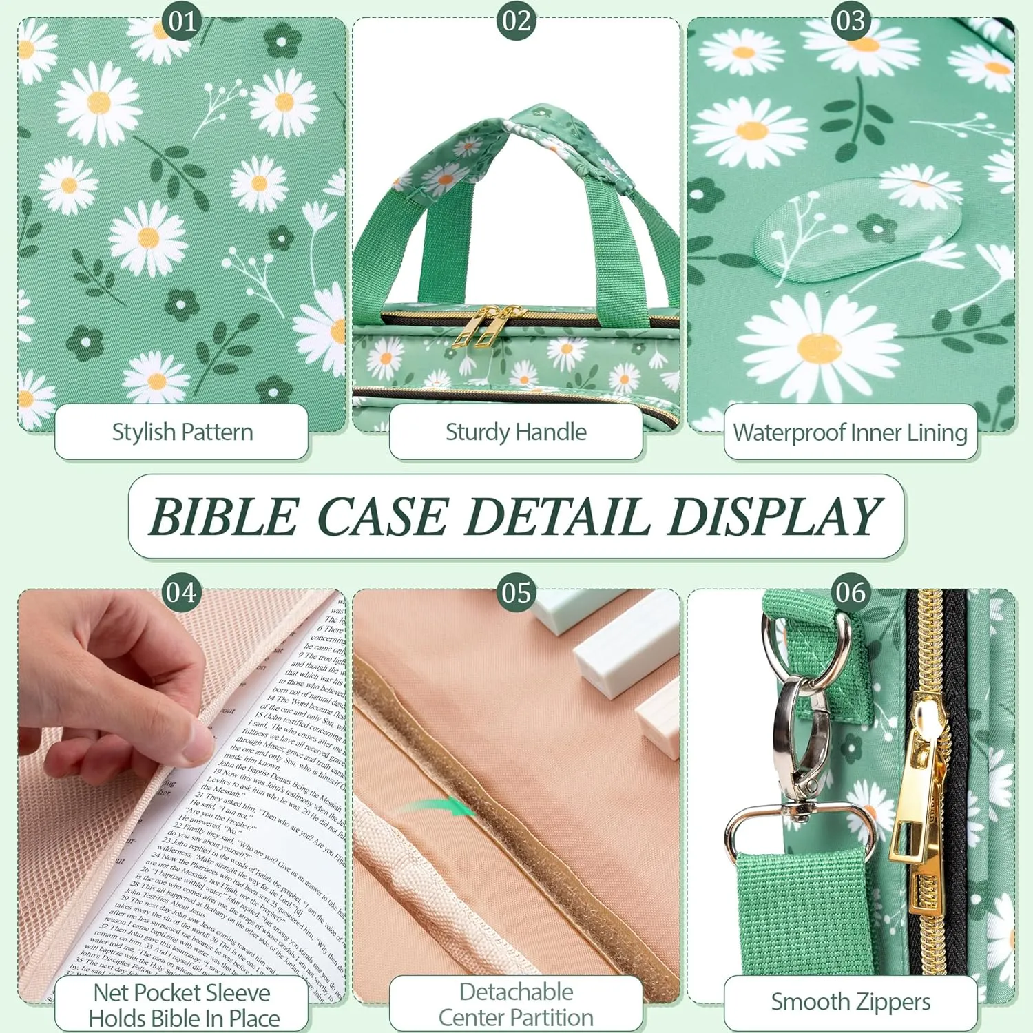 Bible Cover for Women Bible Case, Large Bible Bag w/Shoulder Strap, Bible Study Supplies Bible Journaling Kit Book Carrying Case with Bible Highlighters Tabs, Mothers Day Christian Gifts for Women