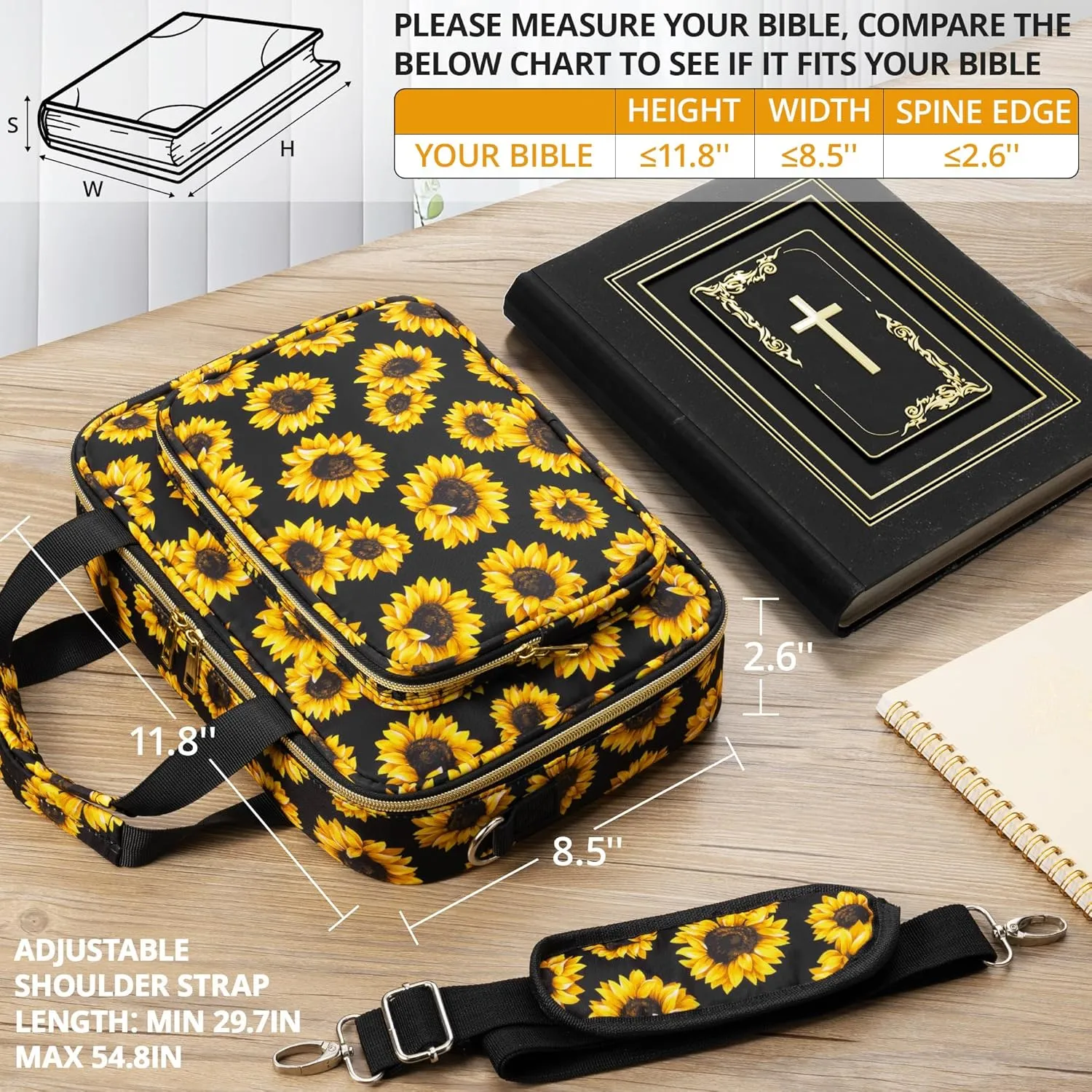 Bible Cover for Women Bible Case, Large Bible Bag w/Shoulder Strap, Bible Study Supplies Bible Journaling Kit Book Carrying Case with Bible Highlighters Tabs, Mothers Day Christian Gifts for Women