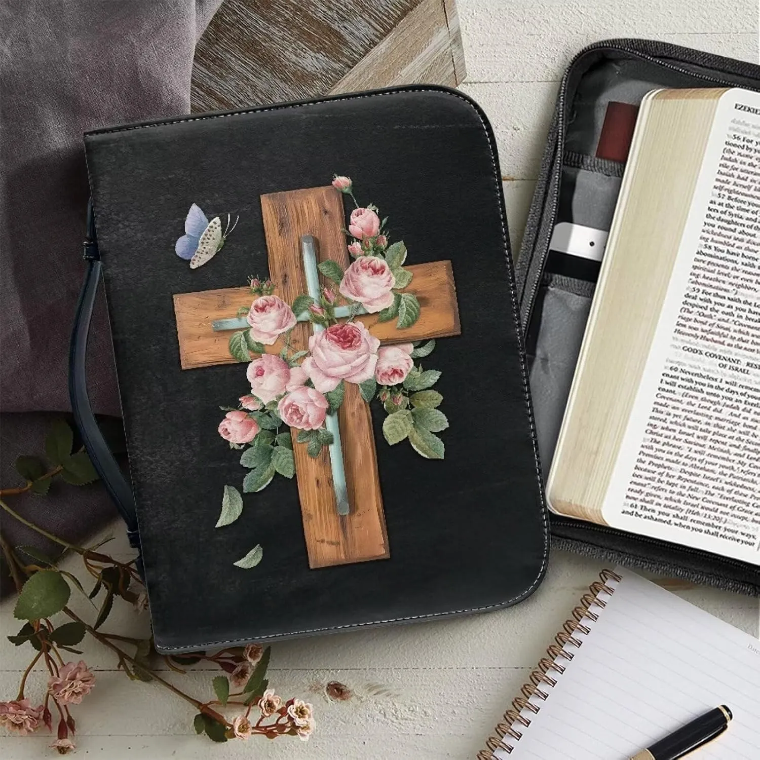 Bible Covers Bible Case for Women PU Leather Bible Bag Bible Holder Church Book Cover with Handle Built-in Pocket
