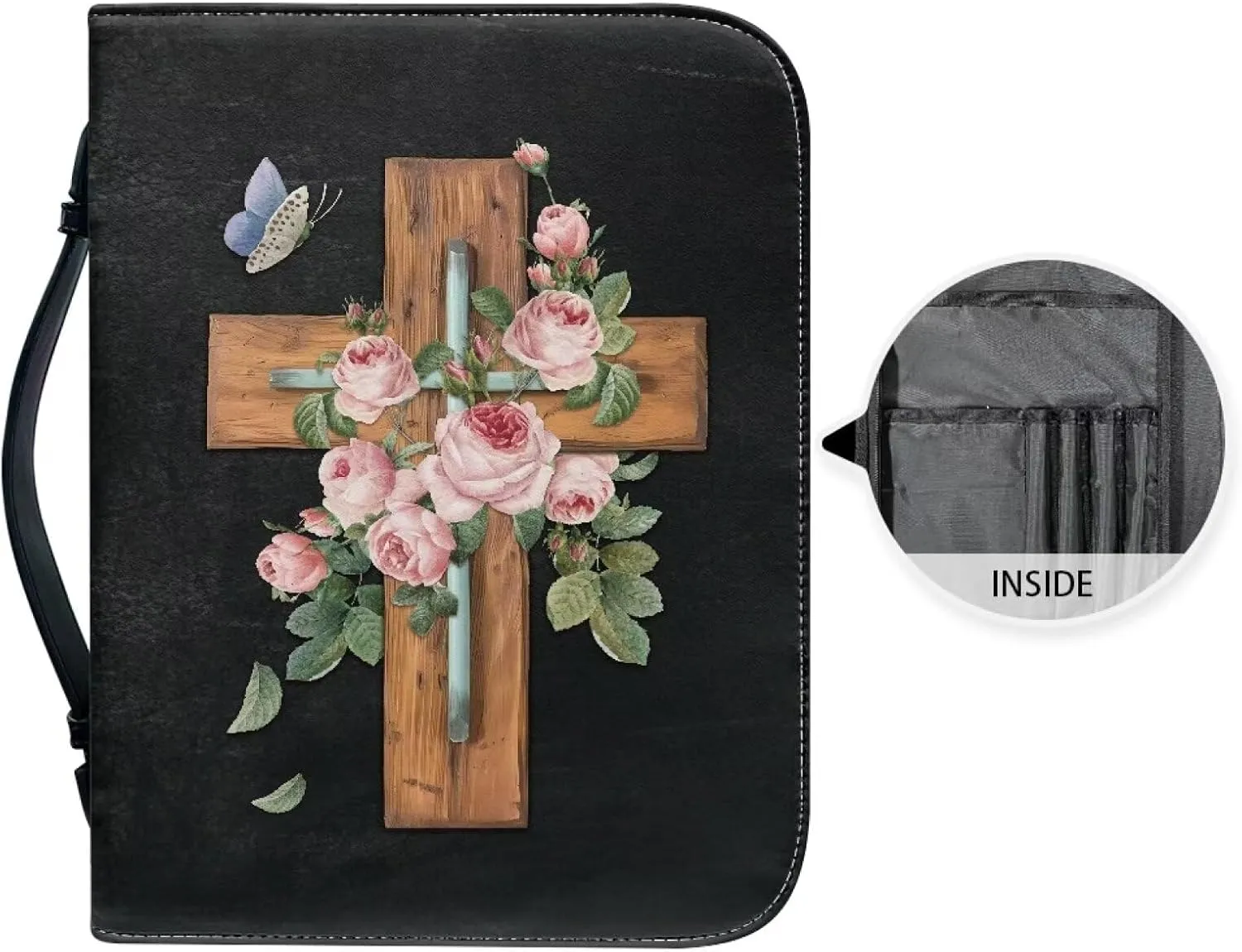 Bible Covers Bible Case for Women PU Leather Bible Bag Bible Holder Church Book Cover with Handle Built-in Pocket