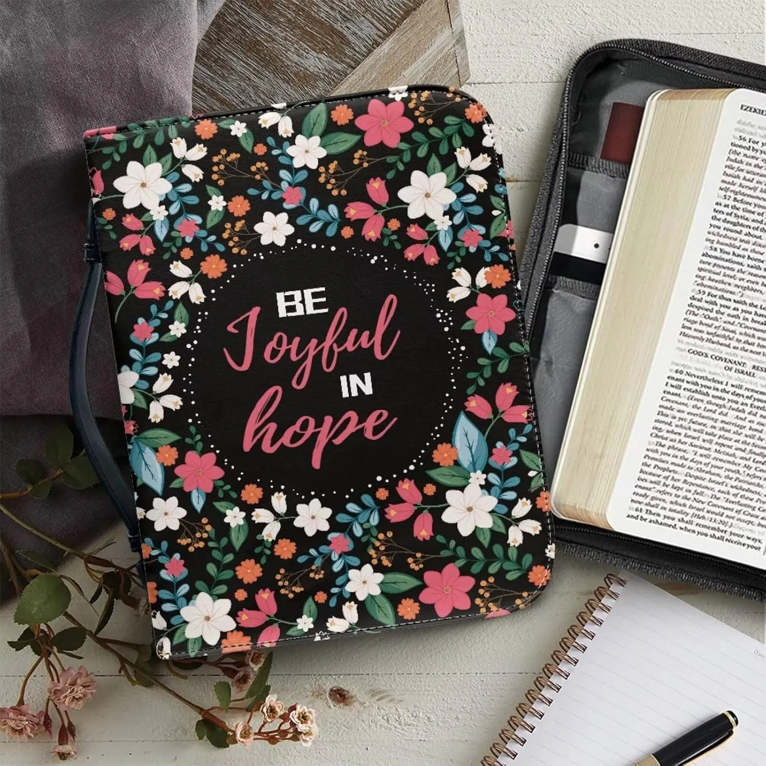 Bible Covers Bible Case for Women PU Leather Bible Bag Bible Holder Church Book Cover with Handle Built-in Pocket
