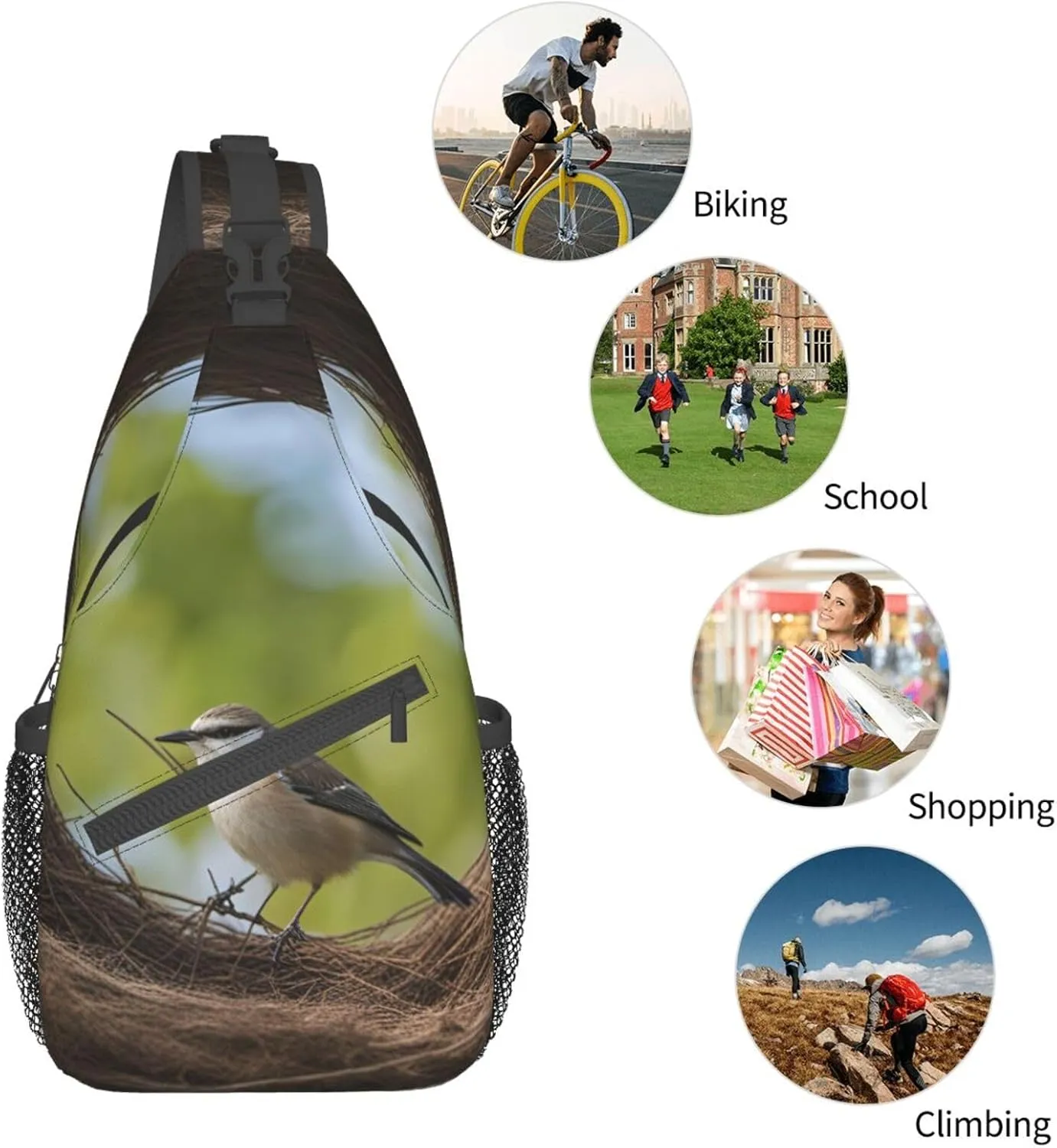 Black And Gold Flowers Crossbody Bag Chest Shoulder Bag Small Casual Backpack Suitable For Women Men Hiking