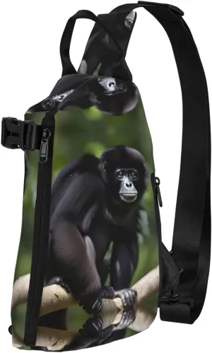 Black Gibbon Monkey Print Trend Casual Crossbody Chest Bag Leisure Travel For Men And Women Crossbody Bag