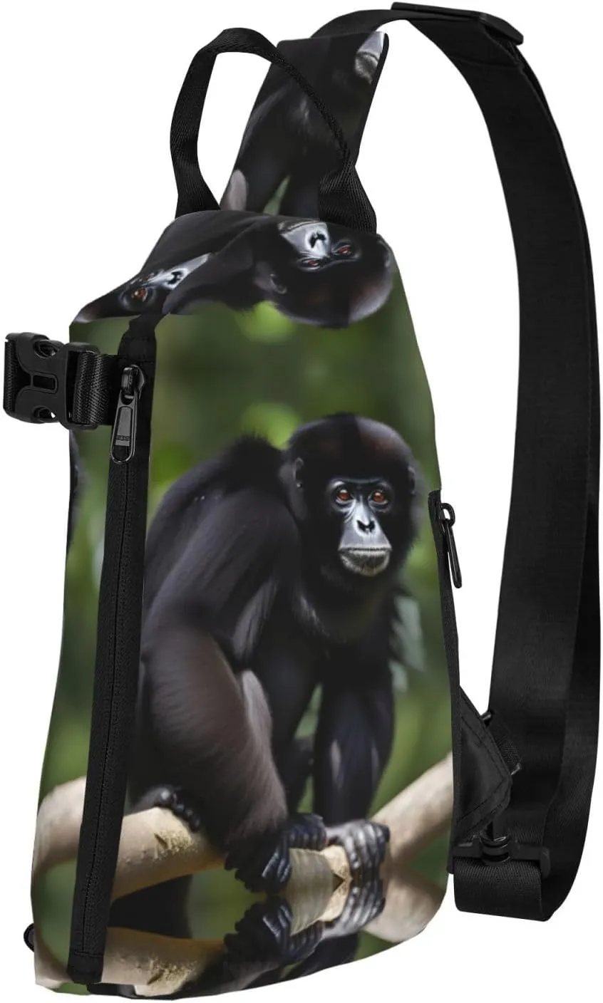 Black Gibbon Monkey Print Trend Casual Crossbody Chest Bag Leisure Travel For Men And Women Crossbody Bag