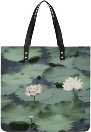 Black Lily Pads Tote Bag Durable Water-Resistant Handbags Lightweight Tote for Travel Work Book