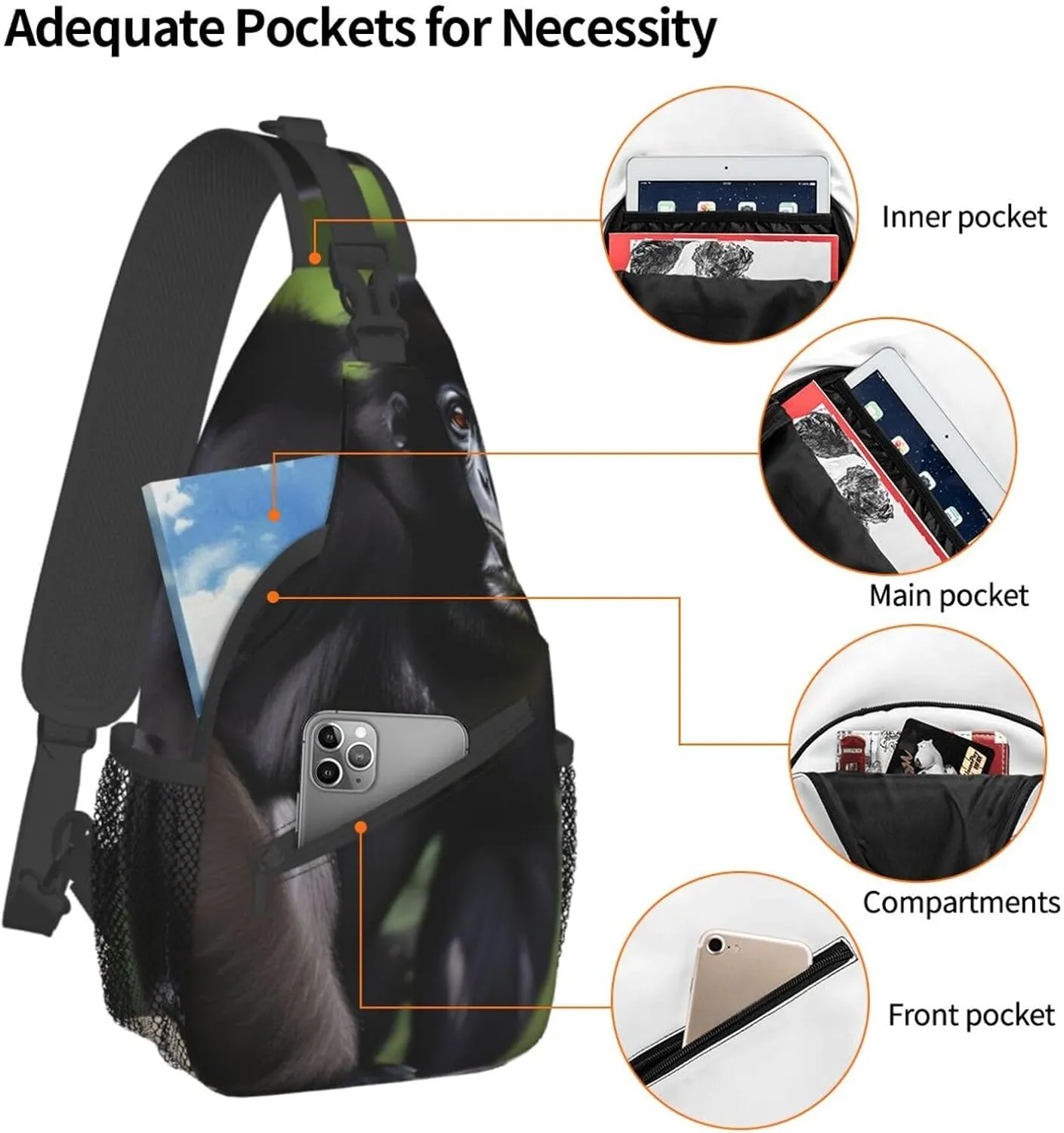 Black White Marble Texture Crossbody Bag Chest Shoulder Bag Small Casual Backpack Suitable For Women Men Hiking