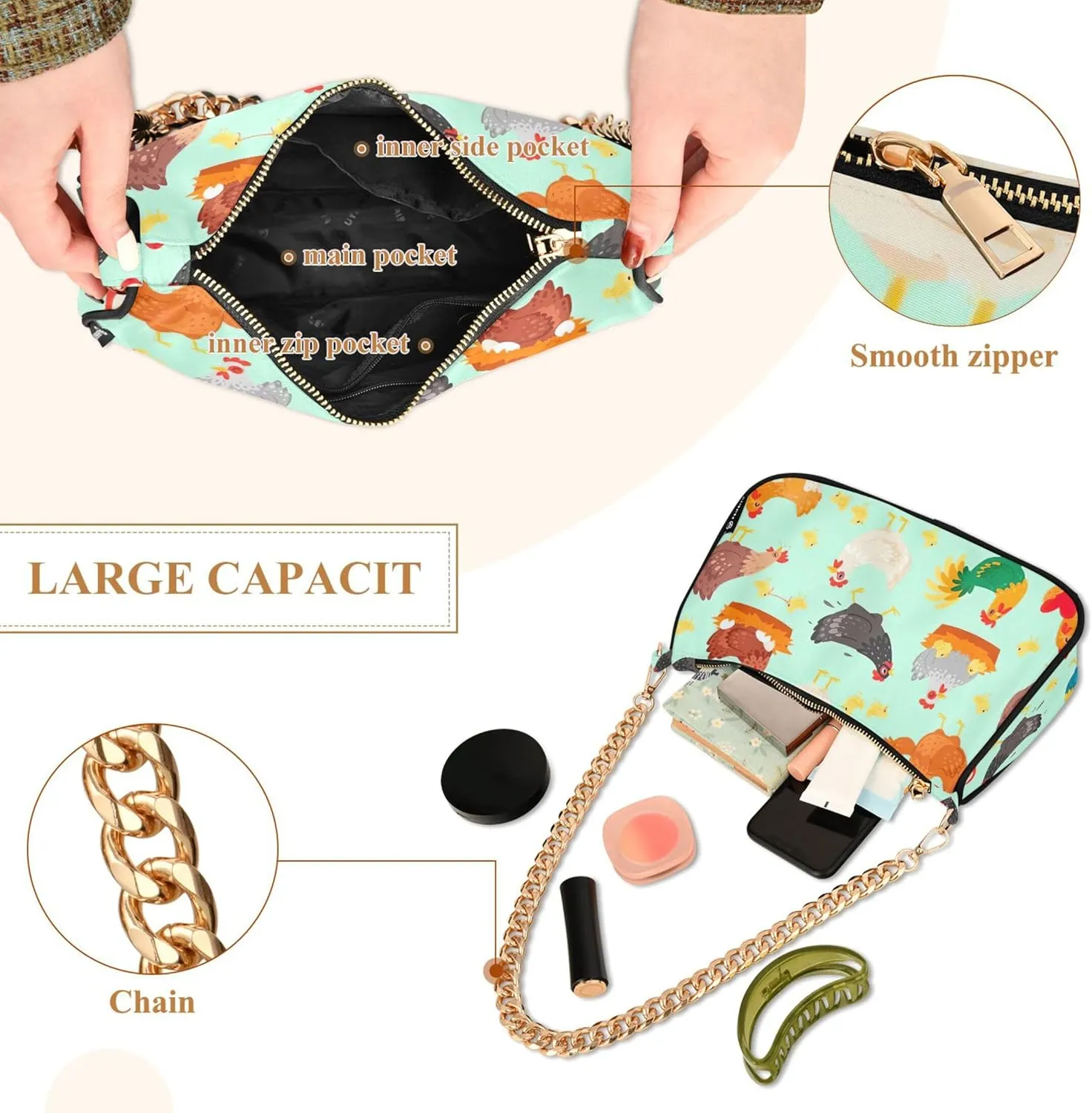 Black White Penguin Cute Purse Bag Hobo Formal Purse Women Small Handbag Chain Shoulder Strap