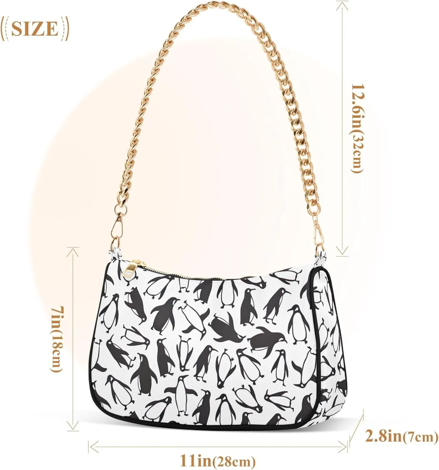 Black White Penguin Cute Purse Bag Hobo Formal Purse Women Small Handbag Chain Shoulder Strap