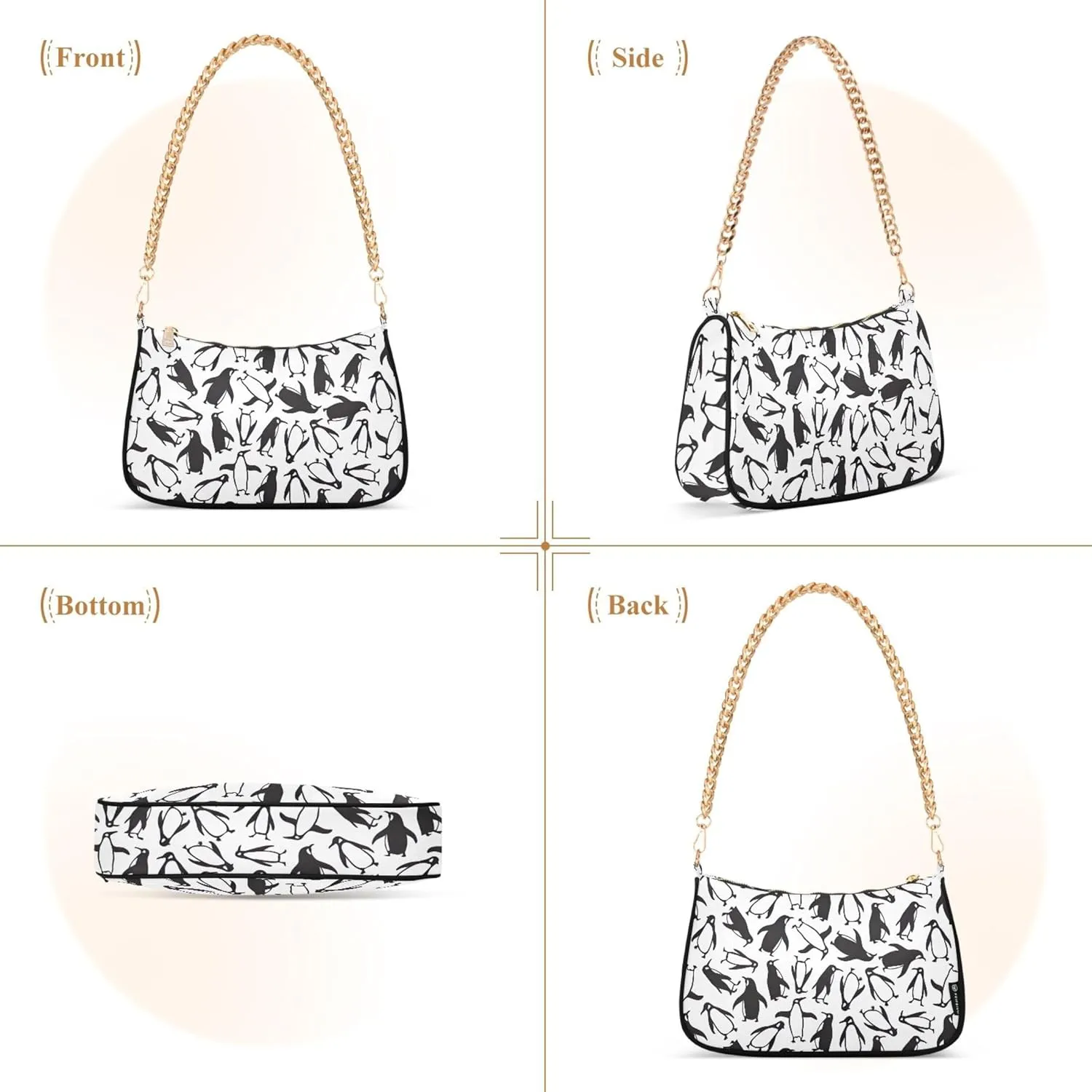 Black White Penguin Cute Purse Bag Hobo Formal Purse Women Small Handbag Chain Shoulder Strap