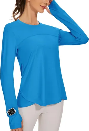 Blingfit Women's Workout Tops Long Sleeve Running Hiking Athletic Gym Shirts Lightweight UPF50  UV Rash Guard Sun Protection