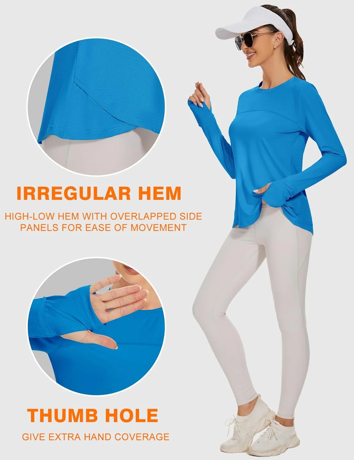 Blingfit Women's Workout Tops Long Sleeve Running Hiking Athletic Gym Shirts Lightweight UPF50  UV Rash Guard Sun Protection
