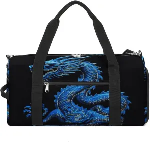 Blue Chinese Dragon Gym Bag Travel Duffel Bags for Men Women Large Weekender Bags Carry On Overnight Duffle Bag with Shoe Compartment for Workout