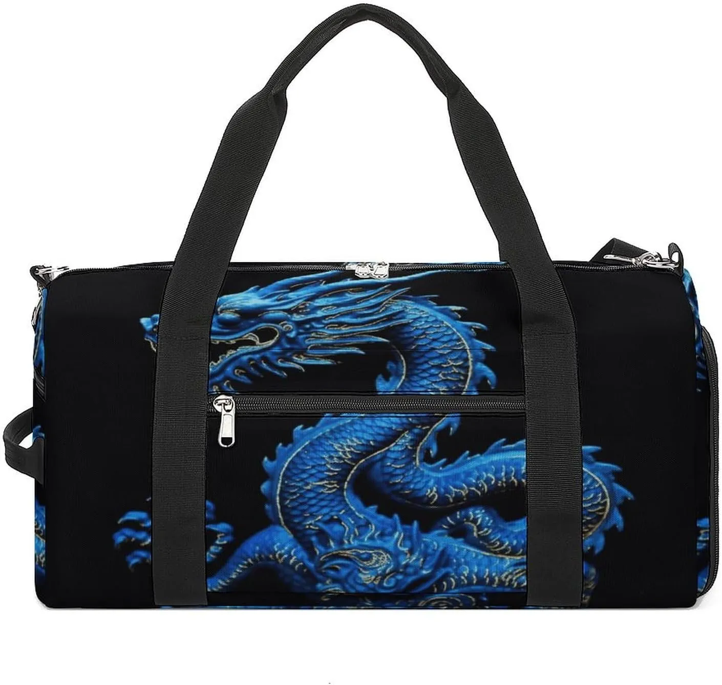 Blue Chinese Dragon Gym Bag Travel Duffel Bags for Men Women Large Weekender Bags Carry On Overnight Duffle Bag with Shoe Compartment for Workout