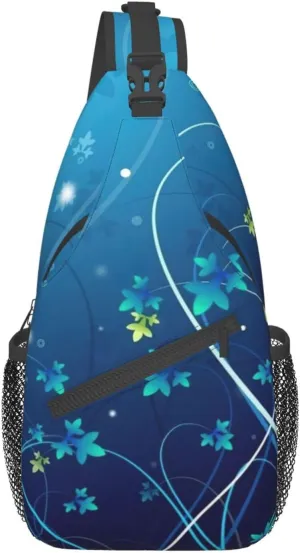 Blue Mini Flower Swirl Crossbody Bag Chest Shoulder Bag Small Casual Backpack Suitable For Women Men Hiking