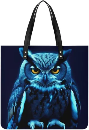 Blue Owl Tote Bag Durable Water-Resistant Handbags Lightweight Tote for Travel Work Book