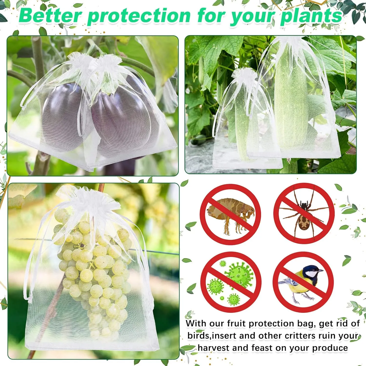 Boao 200 Pcs Fruit Protection Bags, White, 8 x 12 Inch, Fruit Netting