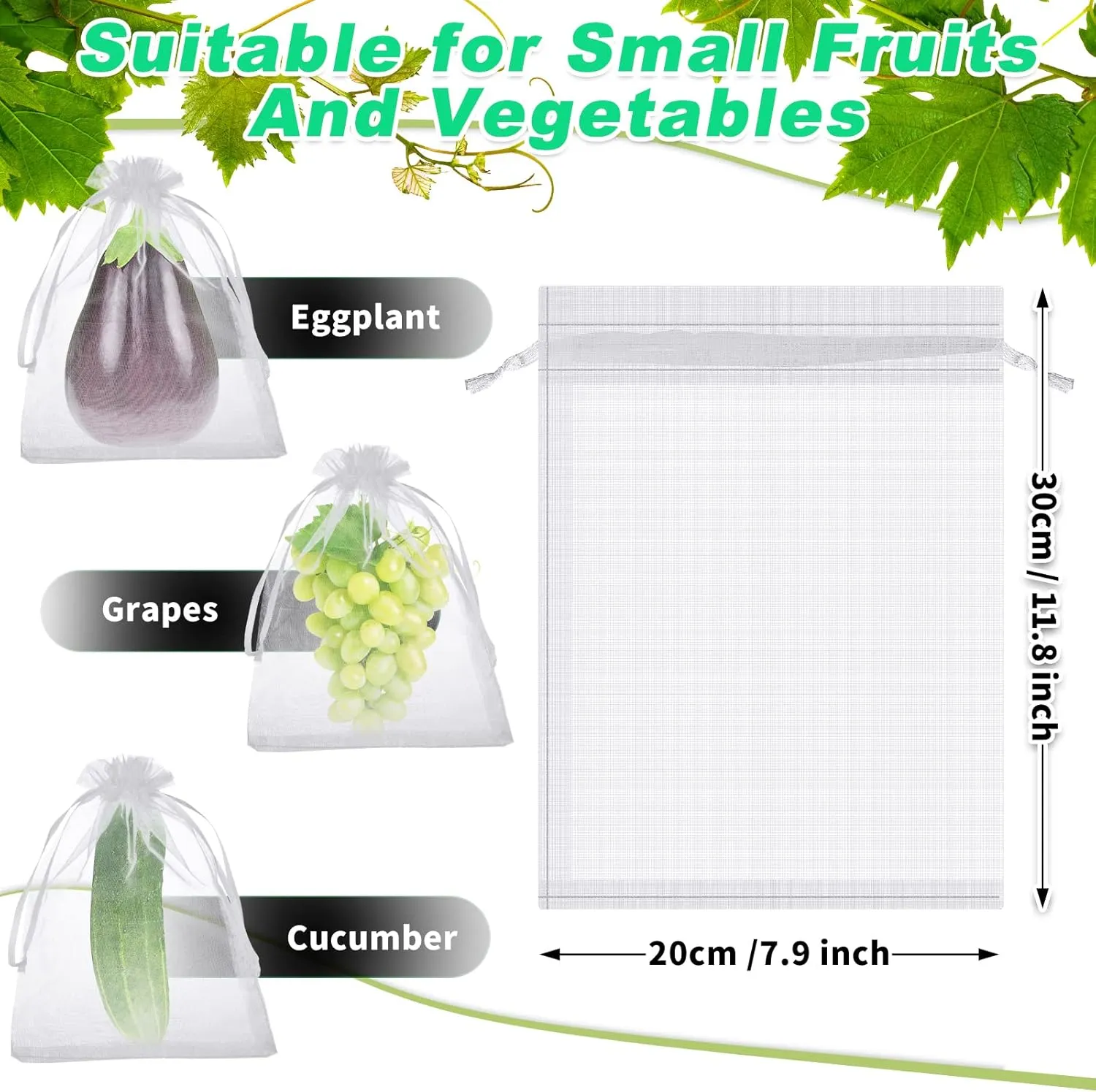 Boao 200 Pcs Fruit Protection Bags, White, 8 x 12 Inch, Fruit Netting