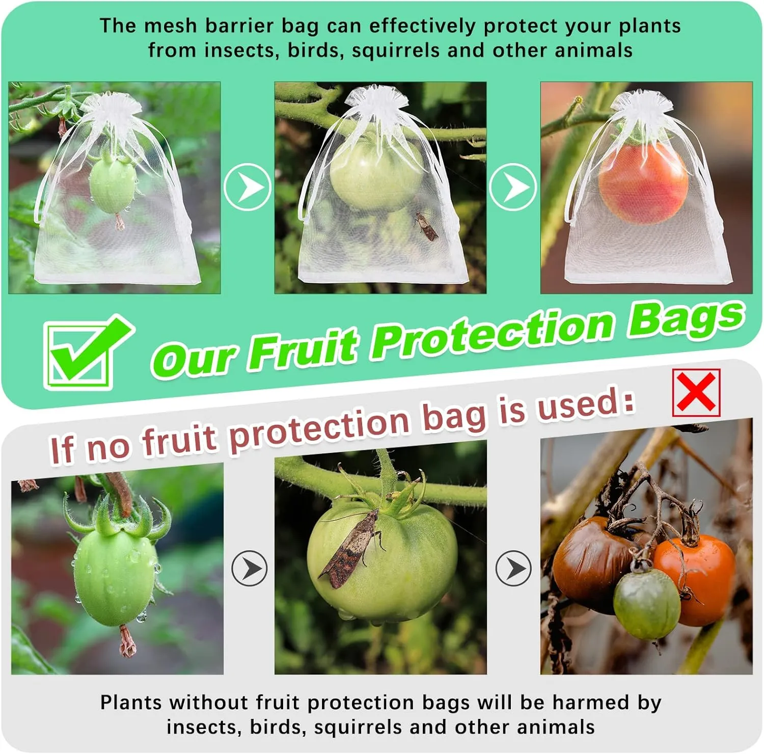 Boao 200 Pcs Fruit Protection Bags, White, 8 x 12 Inch, Fruit Netting
