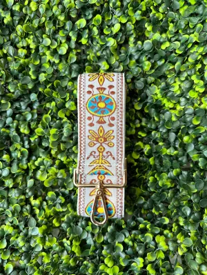 Boho Floral Pattern Adjustable Guitar Strap: Yellow