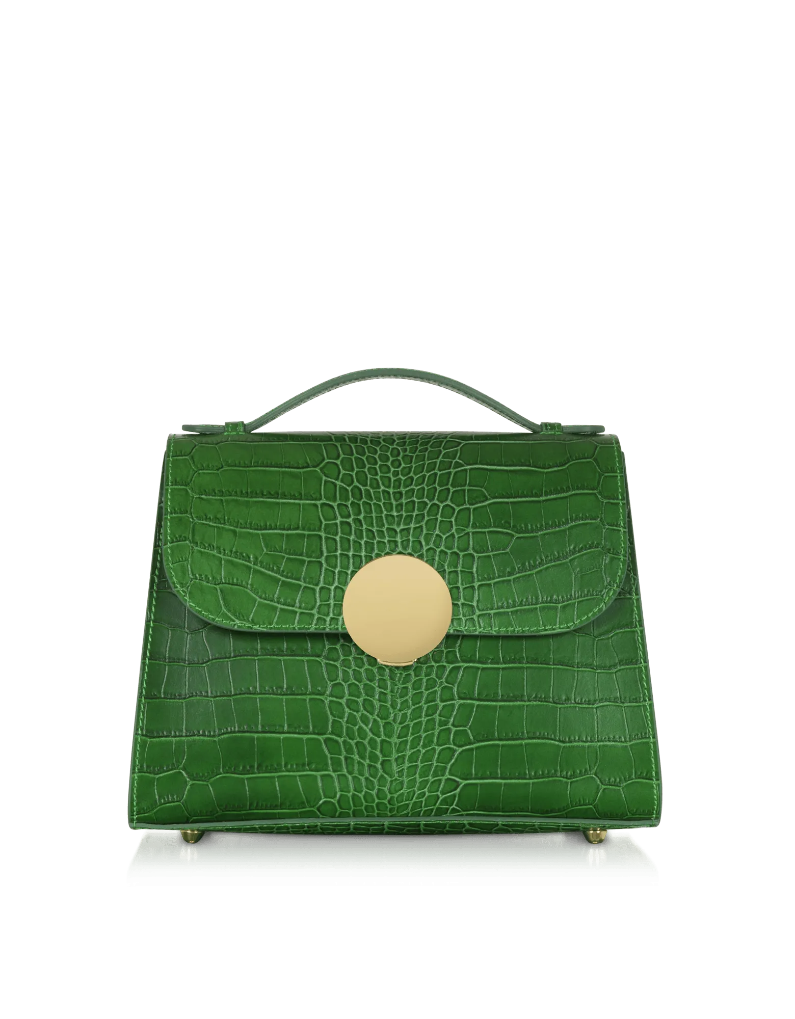 Bombo Croco Embossed Leather Top-Handle Satchel Bag w/Strap