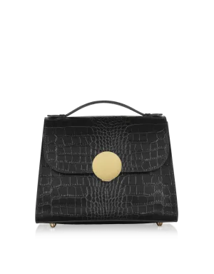 Bombo Croco Embossed Leather Top-Handle Satchel Bag w/Strap