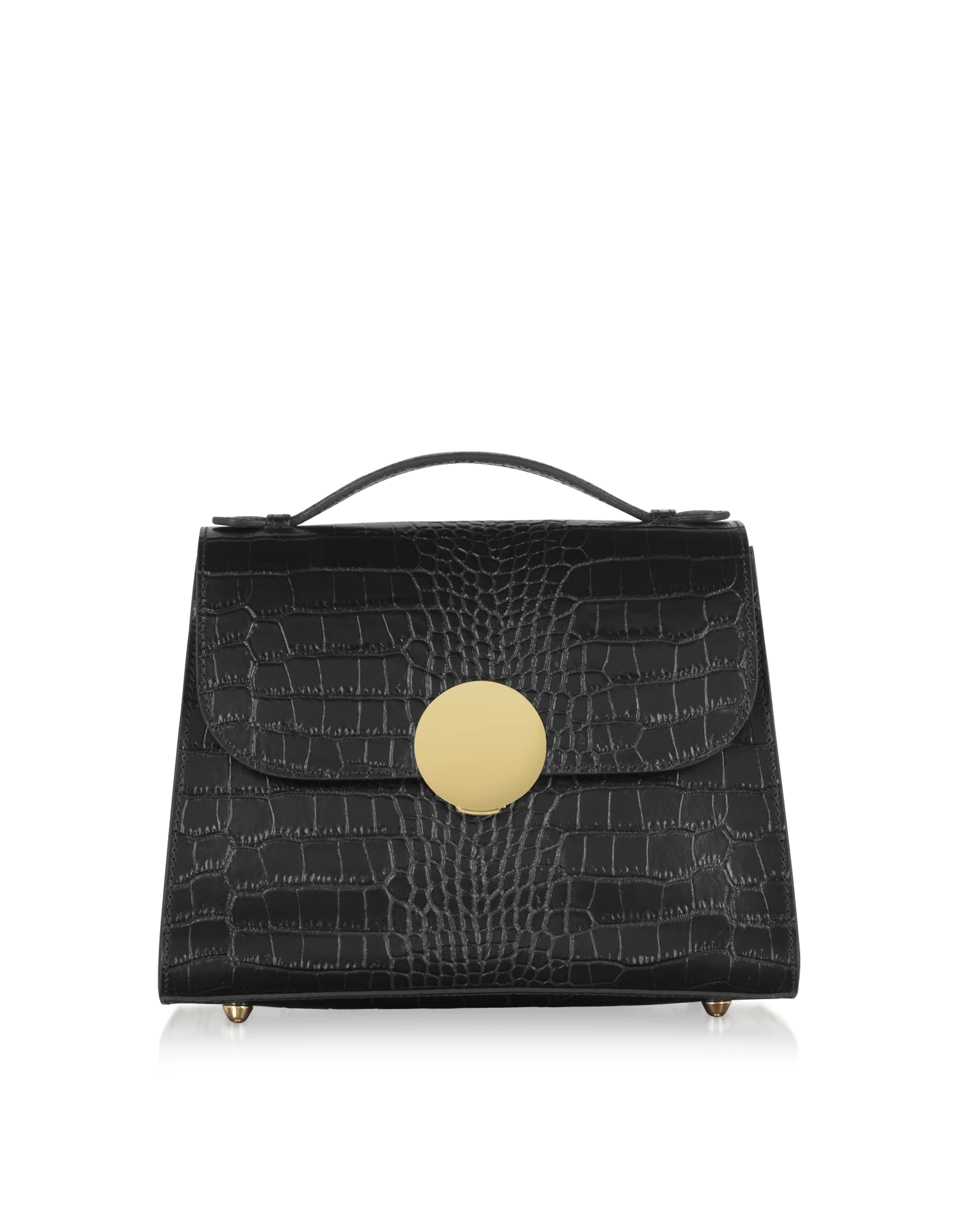 Bombo Croco Embossed Leather Top-Handle Satchel Bag w/Strap